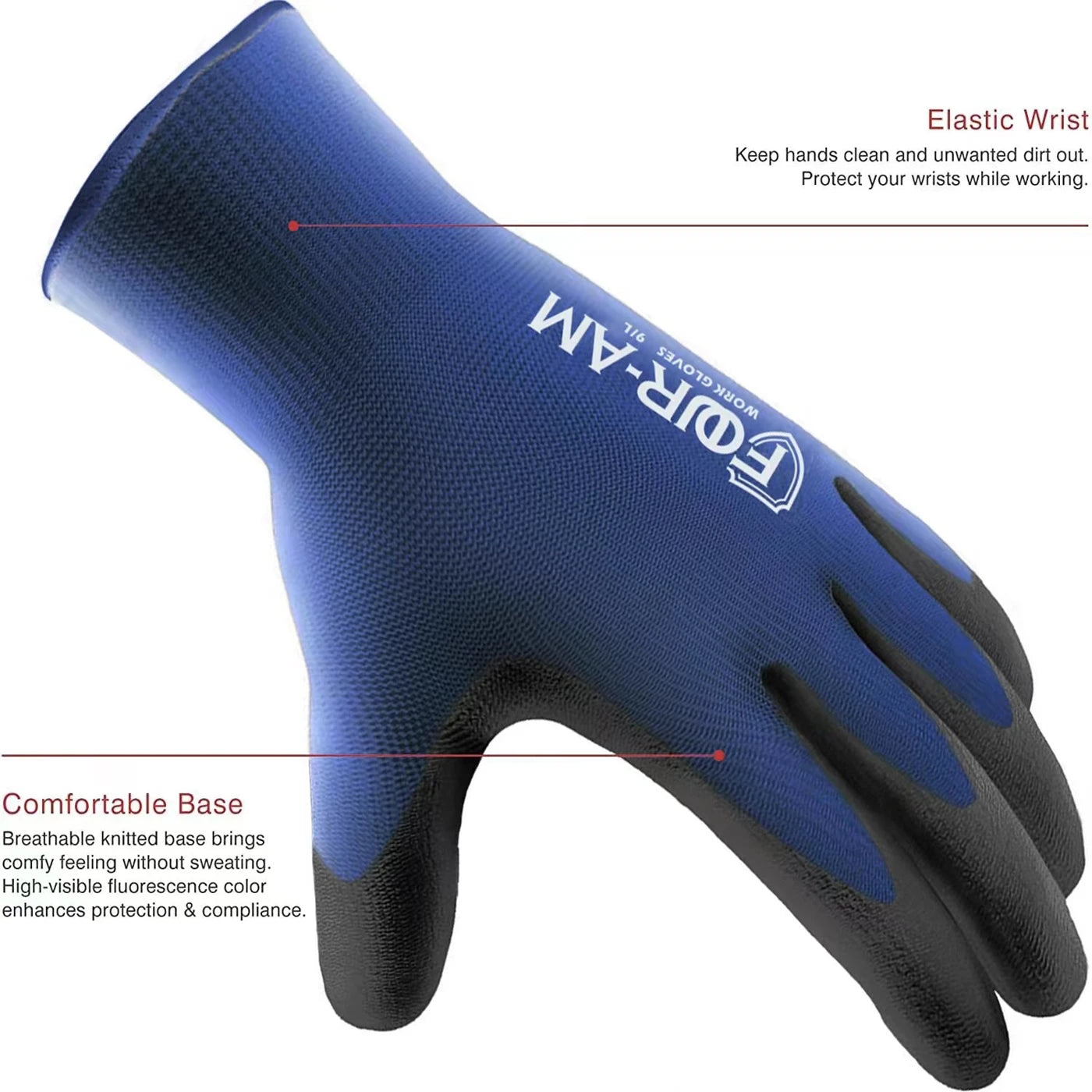 3 paires de gants de travail de sécurité ultra-fins en nylon avec revêtement PU