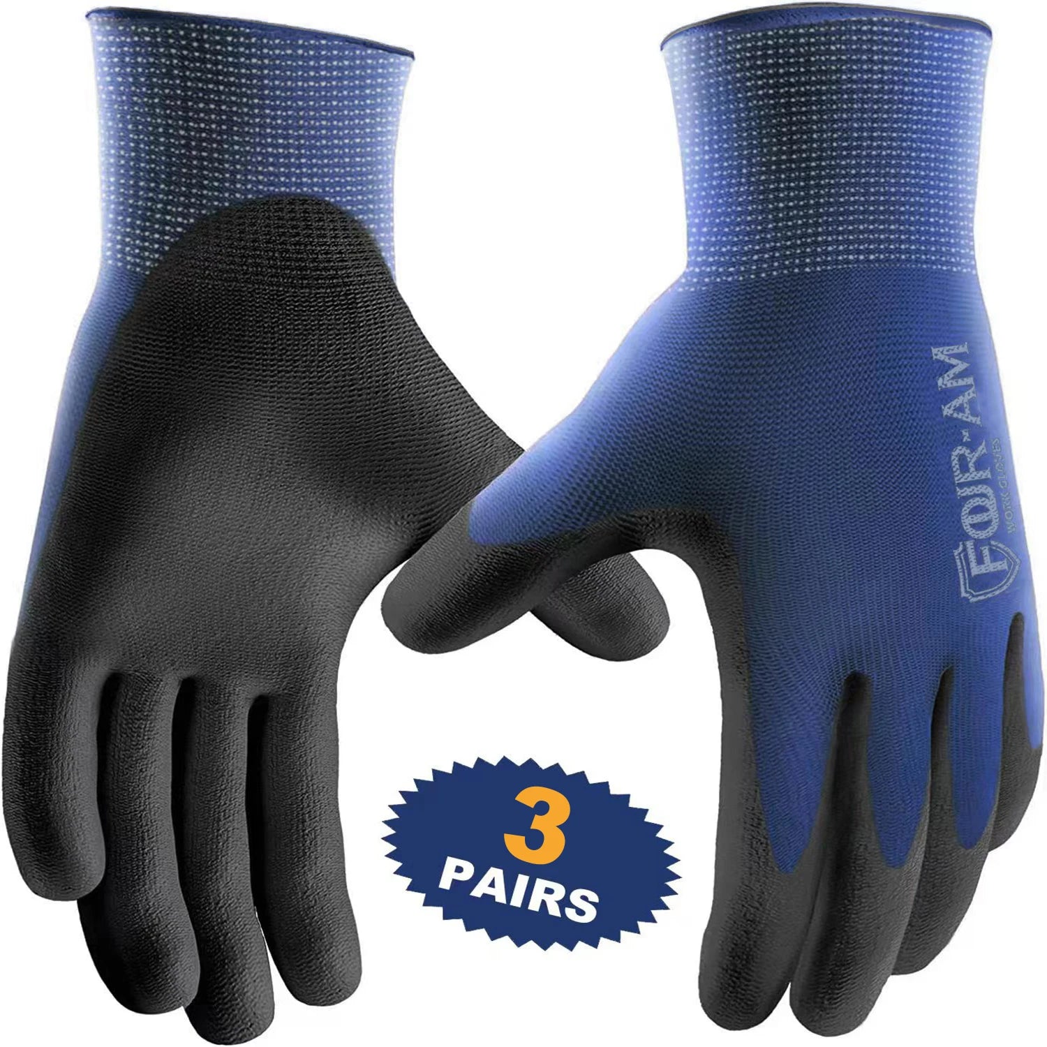 3 paires de gants de travail de sécurité ultra-fins en nylon avec revêtement PU