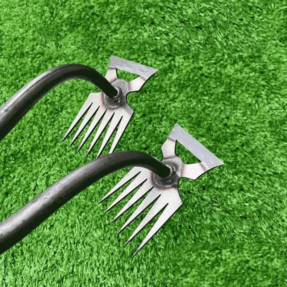 Râteau de jardin manuel 2 en 1 et arrache-racines avec plusieurs options de dents