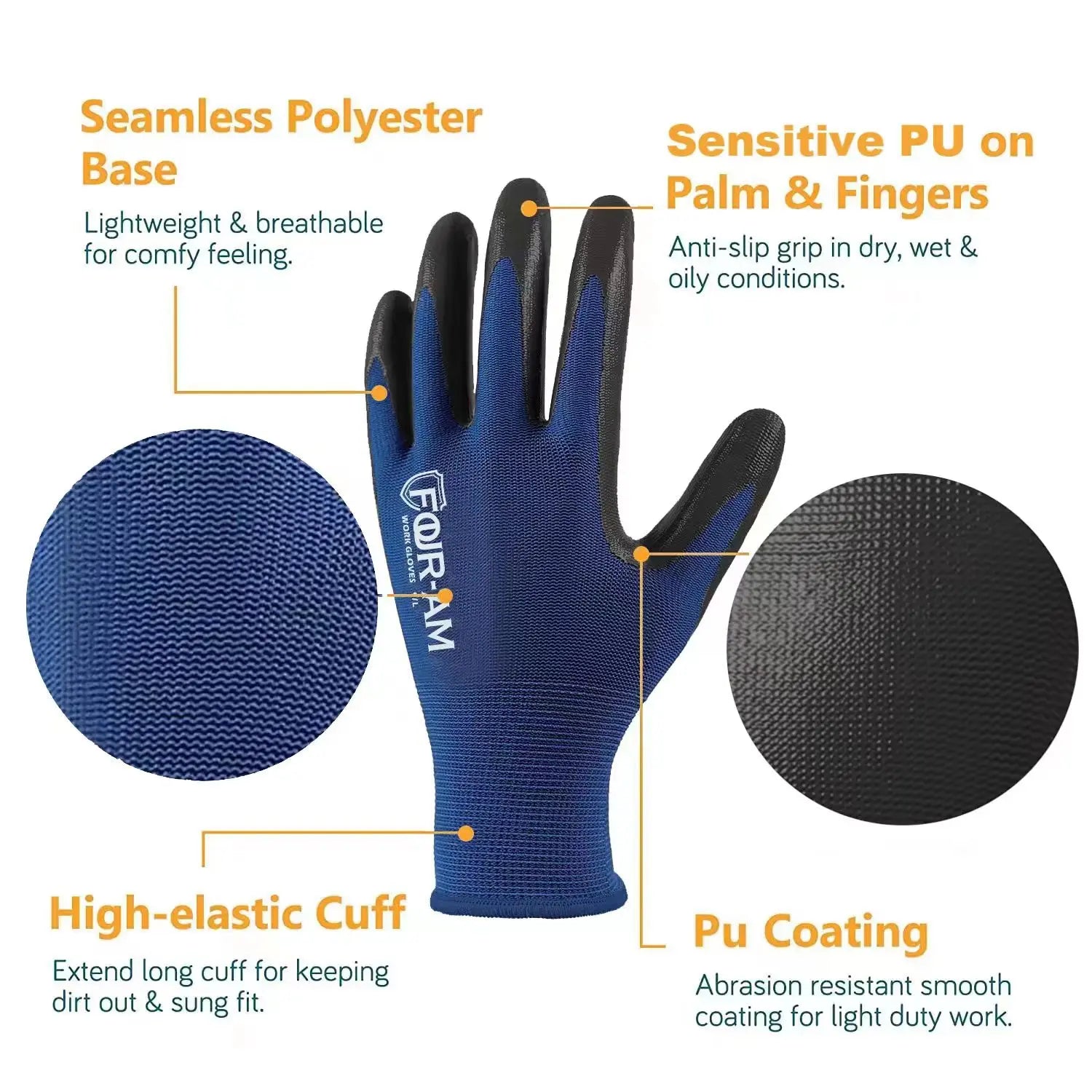 3 paires de gants de travail de sécurité ultra-fins en nylon avec revêtement PU