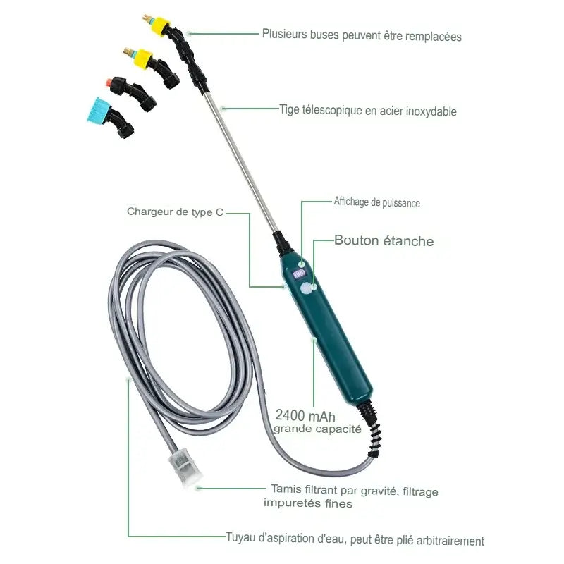 Lance de pulvérisation électrique portable avec 3 buses de brumisation