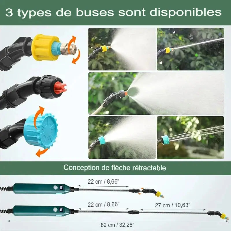 Lance de pulvérisation électrique portable avec 3 buses de brumisation