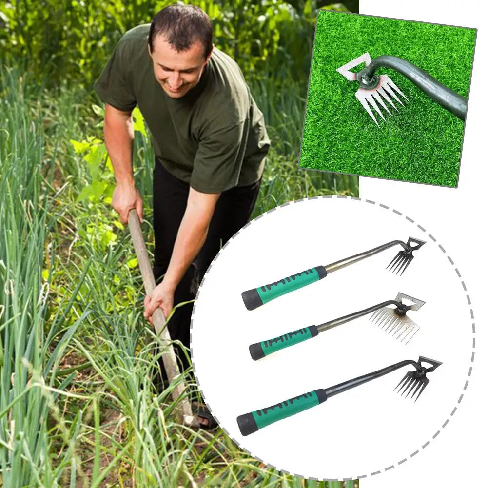 Râteau de jardin manuel 2 en 1 et arrache-racines avec plusieurs options de dents