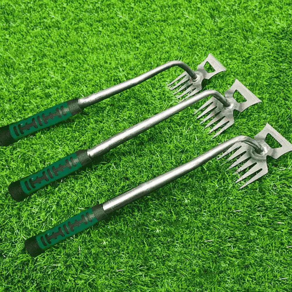Râteau de jardin manuel 2 en 1 et arrache-racines avec plusieurs options de dents